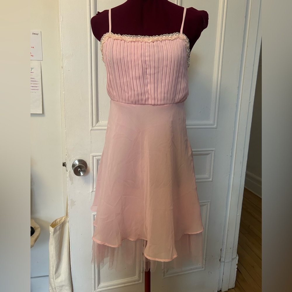 Pink Pleated Spaghetti Strap Dress